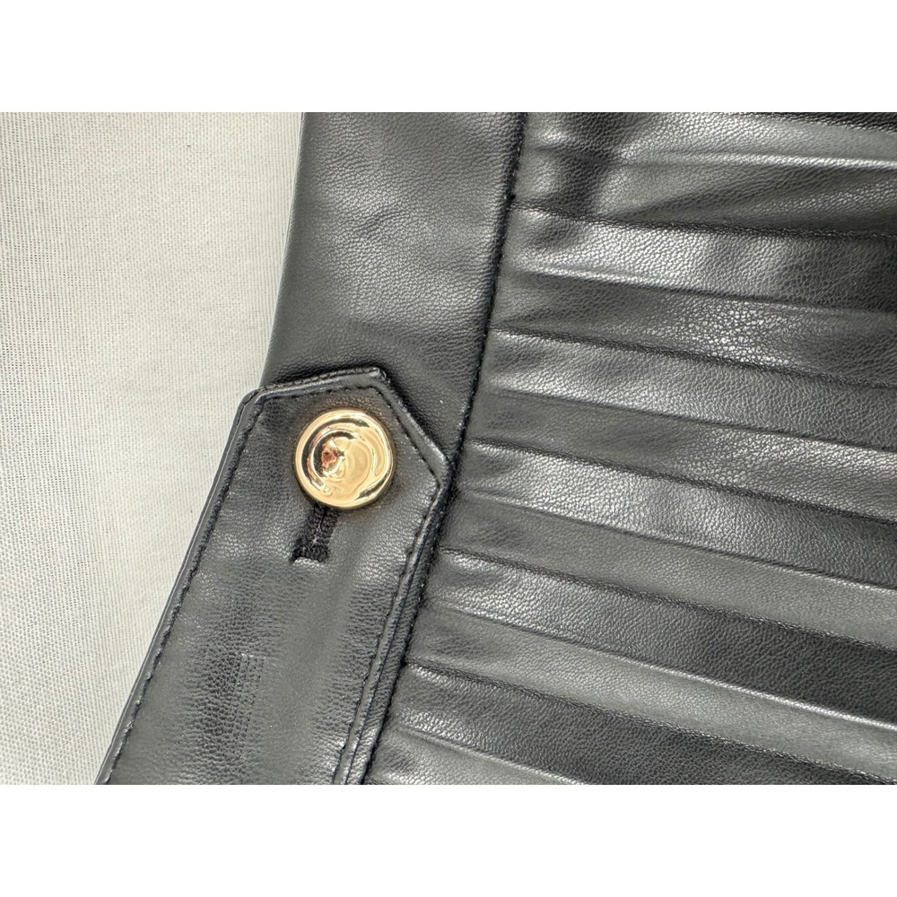 Zara Black Faux Leather Pleated Mini Skirt Gold Button Accent Women Large - Picture 2 of 6